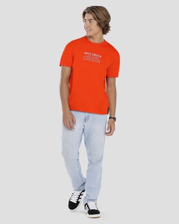 Camiseta Juvenil  Masculina em Malha com Estampa BaseD Laranja