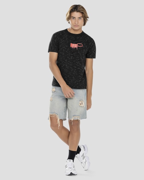 Camiseta Juvenil Masculina em Malha Jet com Estampa BaseD Preto