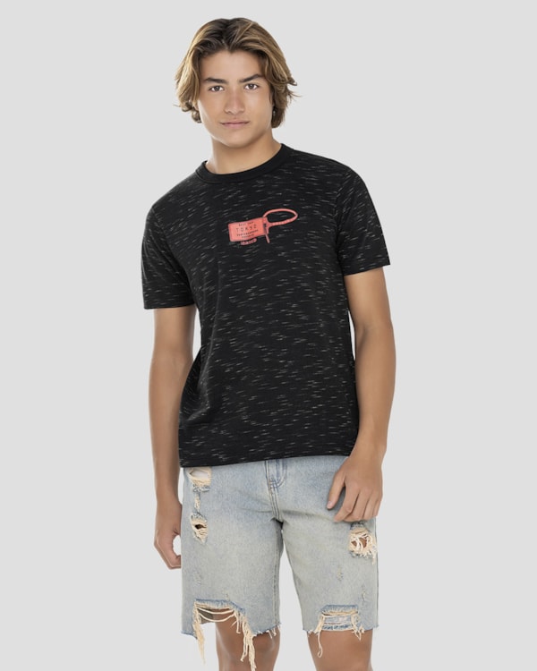 Camiseta Juvenil Masculina em Malha Jet com Estampa BaseD Preto