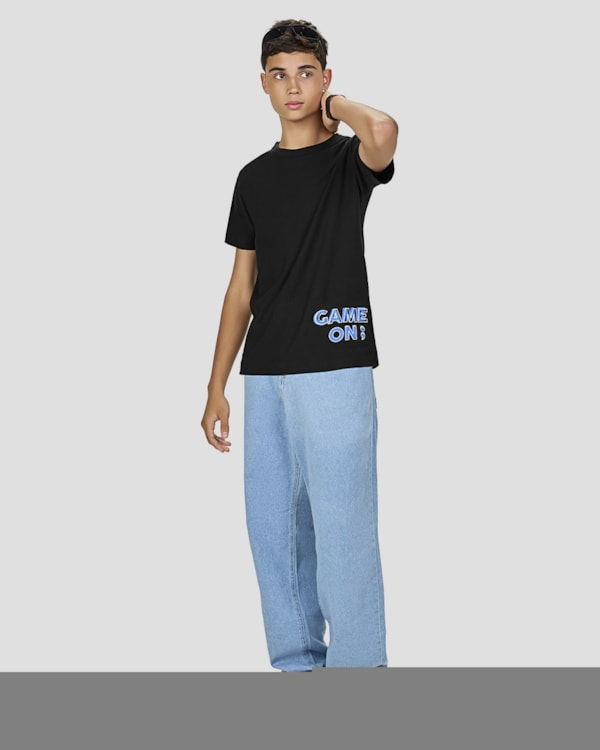 Camiseta Juvenil Masculina em Meia Malha Estampa Game - BaseD - Preto