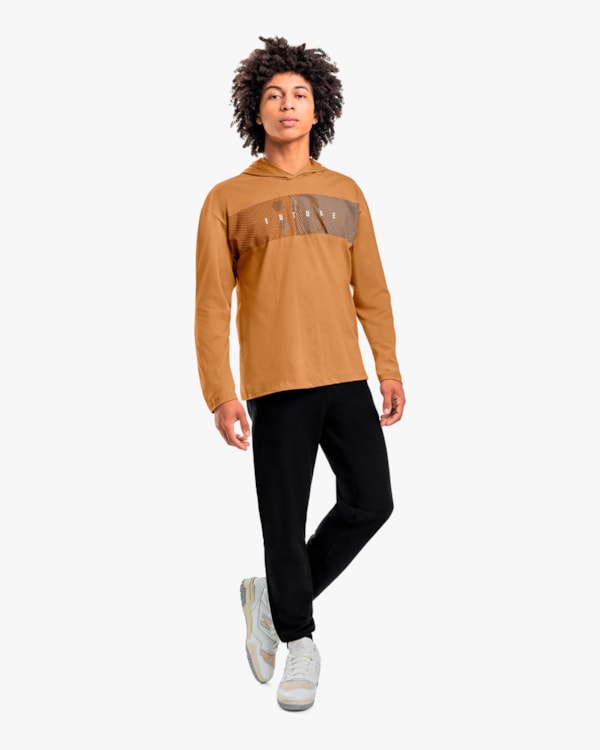 Camiseta Juvenil Masculina Manga Longa com Capuz - BaseD - Gengibre