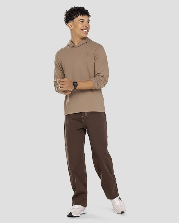 Camiseta Juvenil Masculina Manga Longa com Capuz - BaseD - Marrom