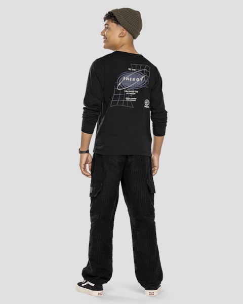Camiseta Juvenil Masculina Manga Longa com Estampa - BaseD - Preto