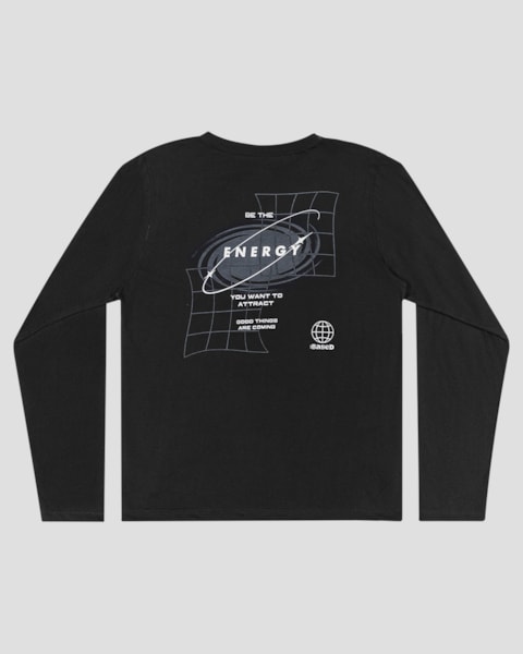 Camiseta Juvenil Masculina Manga Longa com Estampa - BaseD - Preto