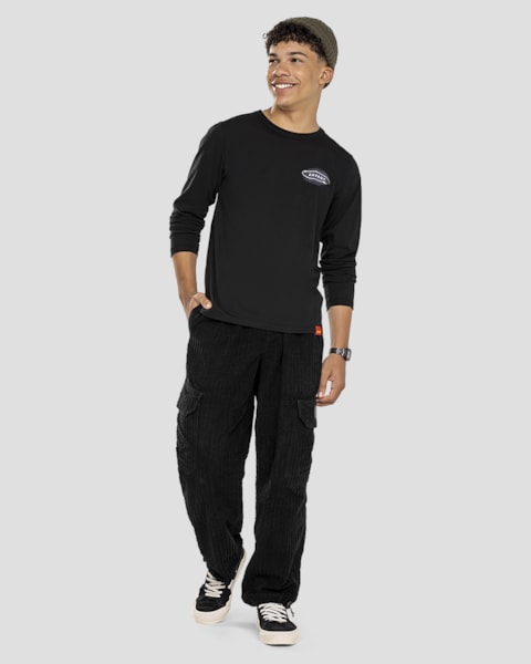 Camiseta Juvenil Masculina Manga Longa com Estampa - BaseD - Preto