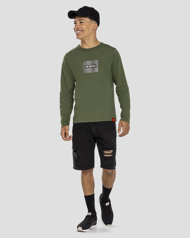 Camiseta Juvenil Masculina Manga Longa em Meia Malha - BaseD - Verde-dcfd3705-6611-4df7-8f0a-c9f7102a3d19