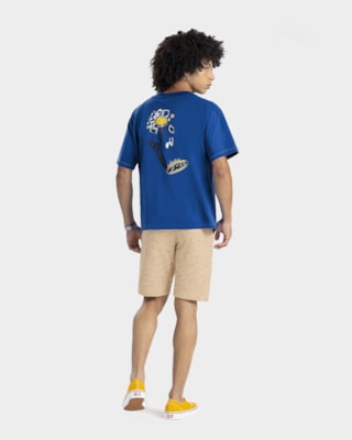 Camiseta Juvenil Masculina Oversized com Estampa Costas - BaseD - Azul