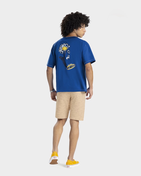 Camiseta Juvenil Masculina Oversized com Estampa Costas - BaseD - Azul