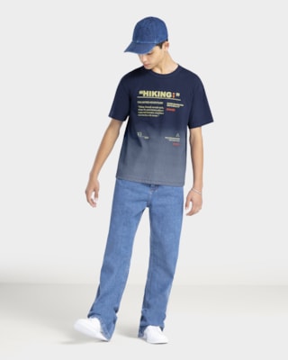 Camiseta Juvenil Oversize Degradê com Estampa - BaseD - Oxford