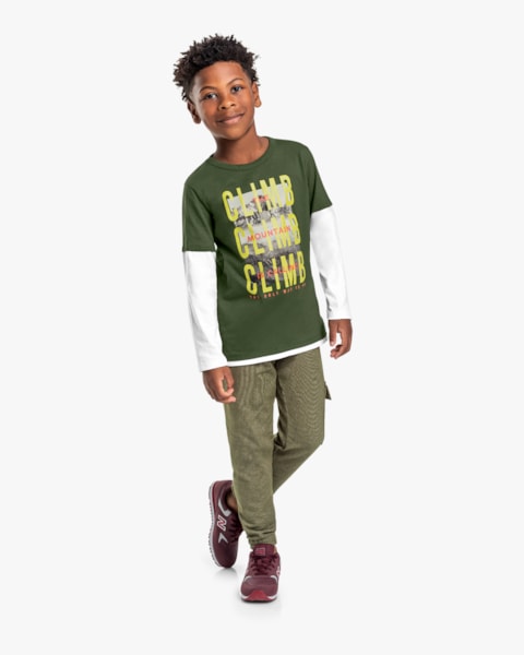 Camiseta Manga Longa Infantil Menino com Estampa - ReiRex - Verde