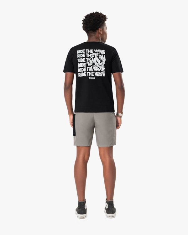 Camiseta Masculina Juvenil em Meia Malha com Estampa - BaseD - Preto