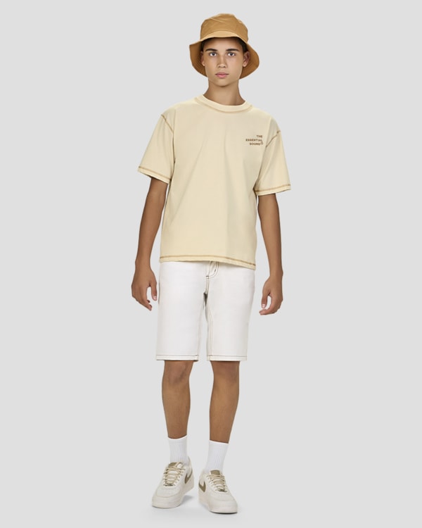 Camiseta Oversize Juvenil Masculina com Costura Contraste - BaseD - Tapioca