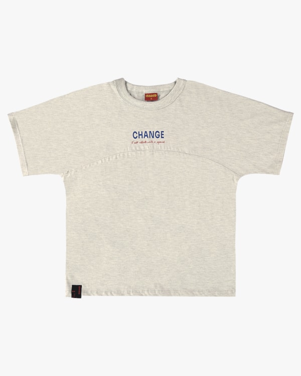 Camiseta Oversized Juvenil Masculina com Recorte e Estampa - BaseD - Mescla