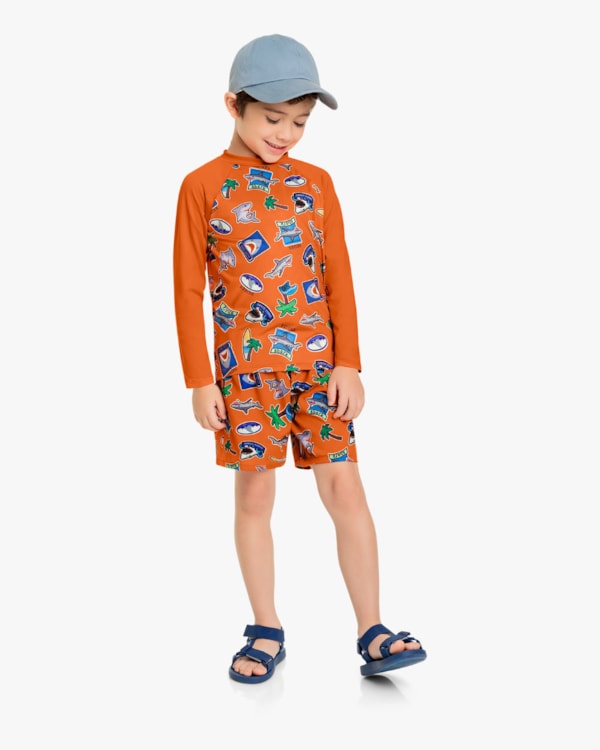 Camiseta Praia Infantil Menino Estampada com Proteção UV - ReiRex Papaia