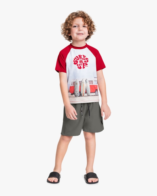Camiseta Praia Infantil Menino Manga Curta com Estampa - ReiRex - Rouge