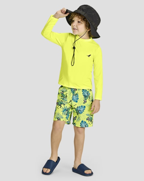 Camiseta Praia Infantil Menino Manga Longa Proteção UV - ReiRex - Amarelo