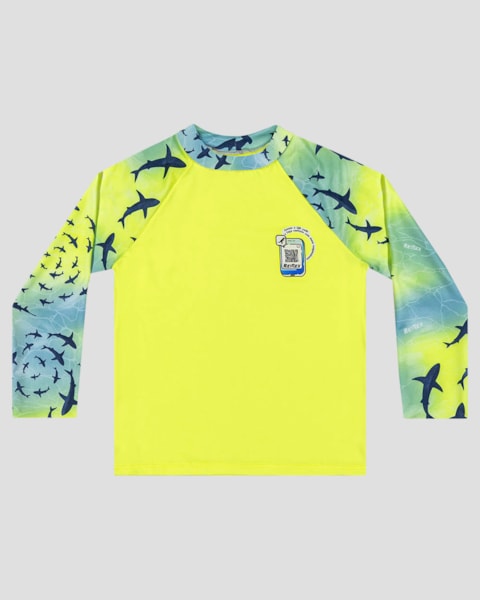 Camiseta Praia Infantil Menino UV 50+ com Qr Code ReiRex Amarelo