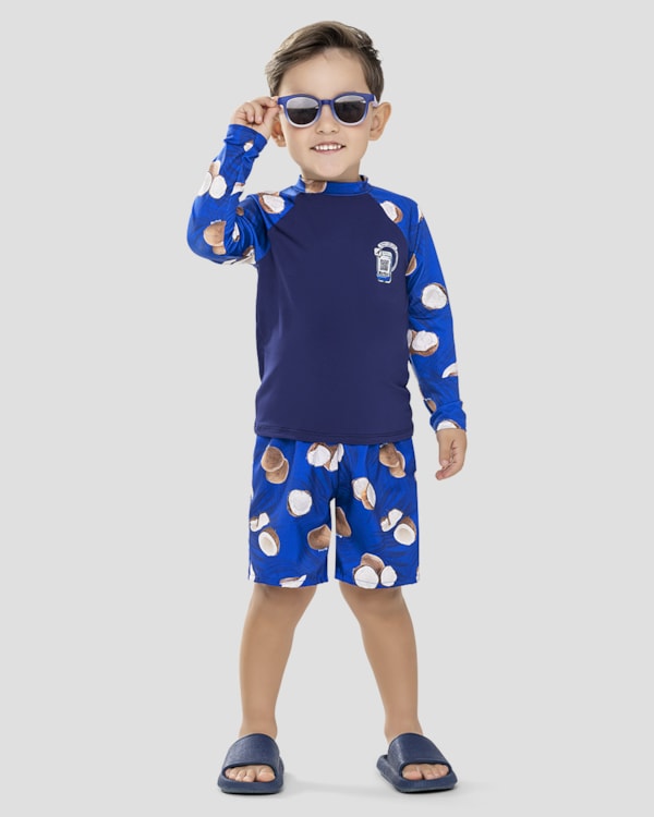 Camiseta Praia Infantil Menino UV 50+ com Qr Code ReiRex Azul