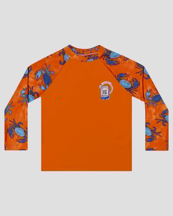 Camiseta Praia Infantil Menino UV 50+ com Qr Code ReiRex Laranja
