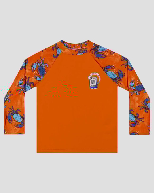 Camiseta Praia Infantil Menino UV 50+ com Qr Code ReiRex Laranja-d6758432-74ab-487f-874d-52eaaa7cbc84