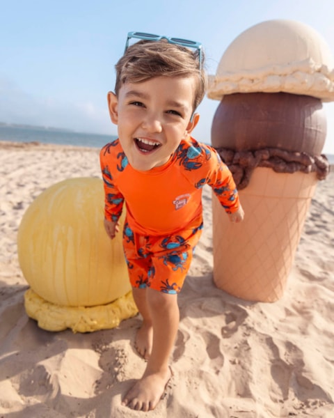 Camiseta Praia Infantil Menino UV 50+ com Qr Code ReiRex Laranja