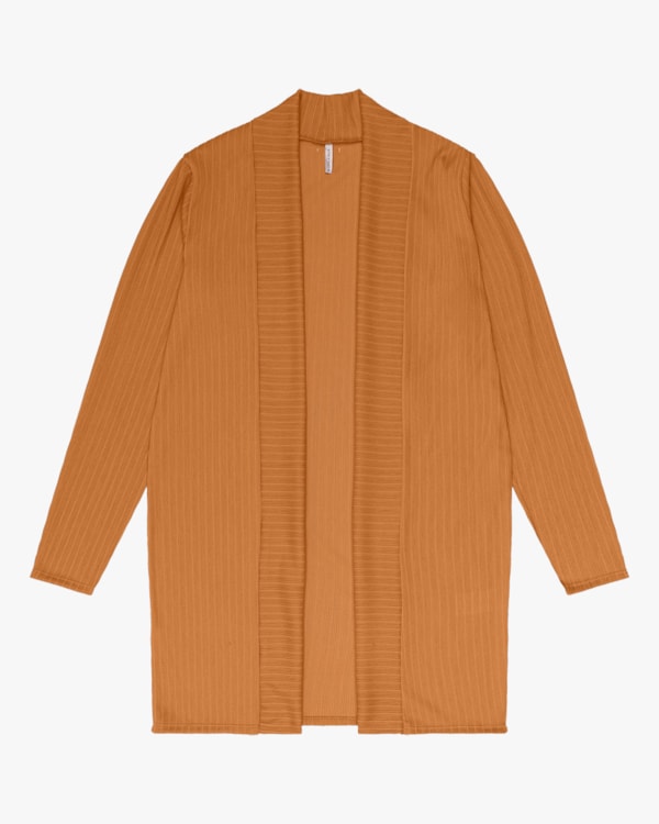 Cardigan Alongado em Malha Cotelê Cereja Rosa Amarelo