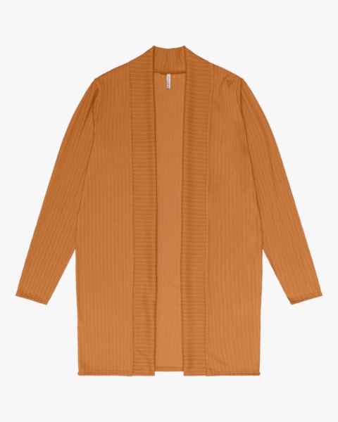 Cardigan Alongado em Malha Cotelê Cereja Rosa Amarelo