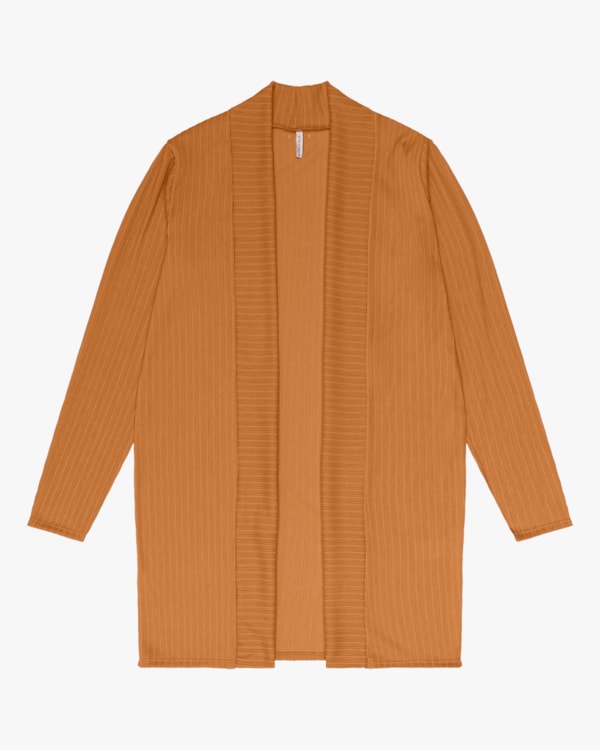 Cardigan Alongado em Malha Cotelê Cereja Rosa Amarelo