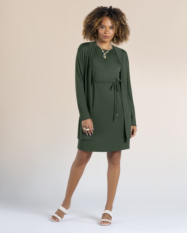 Cardigan Alongado em Malha Tricot e Viscose - Cereja Rosa - Basílico P