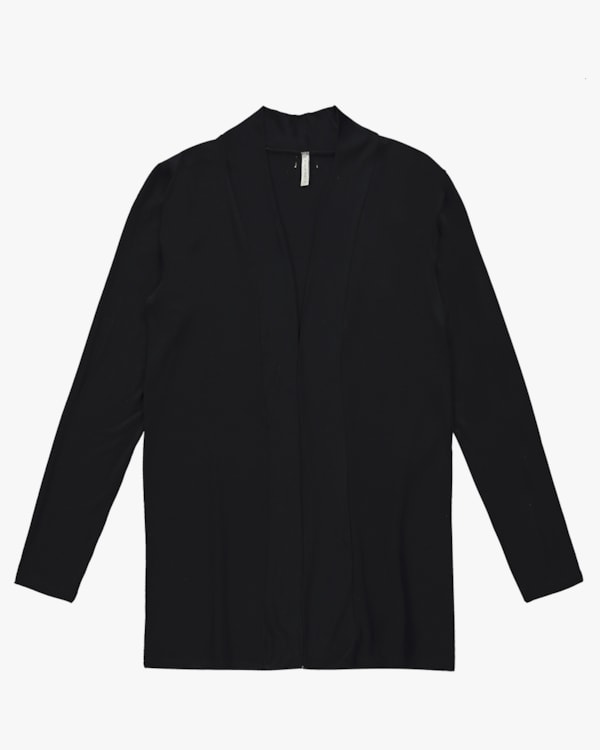 Cardigan Alongado em Malha Tricot e Viscose - Cereja Rosa - Preto P