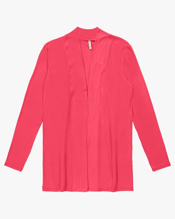 Cardigan Alongado em Malha Tricot e Viscose - Cereja Rosa - Rosa P