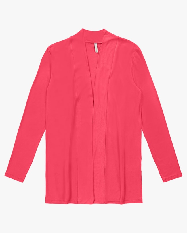Cardigan Alongado em Malha Tricot e Viscose - Cereja Rosa - Rosa P-6a9ea57e-9f5a-4e07-a863-c04e14ed0386