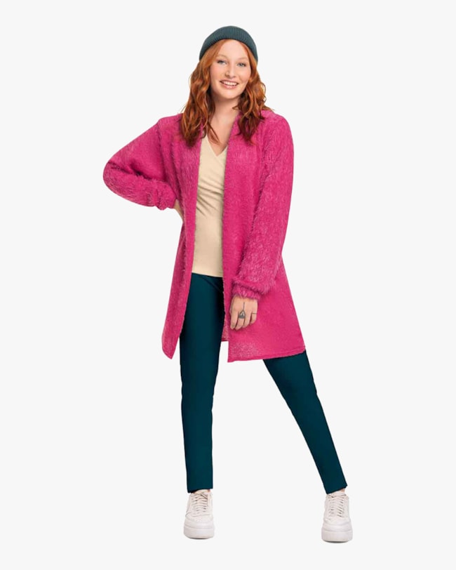 Cardigan Alongado em Tricô Cereja Rosa Babalu-0c4b7cb2-92fa-484f-963e-56121db92d4a
