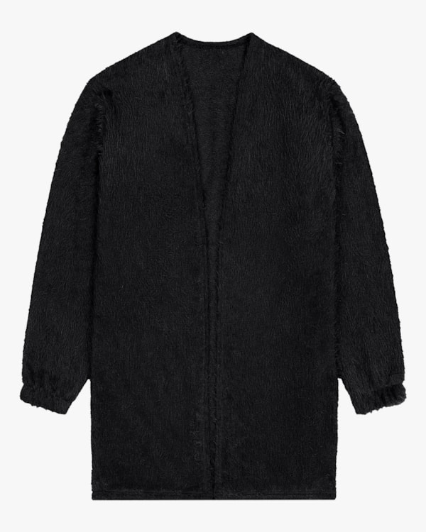 Cardigan Alongado em Tricô Cereja Rosa Preto