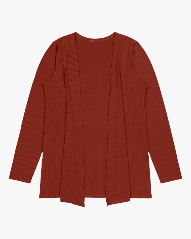 Cardigan Básico em Malha Canelada Cereja Rosa Ferrugem-b5e5f654-850a-4a7e-ab1b-3794025fc597