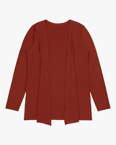 Cardigan Básico em Malha Canelada Cereja Rosa Ferrugem