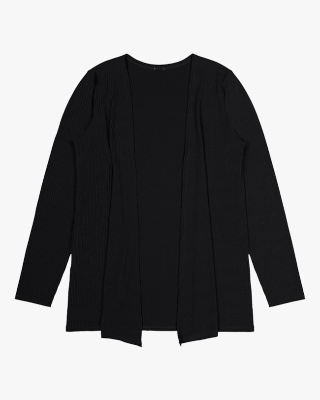 Cardigan Básico em Malha Canelada Cereja Rosa Preto-4a9e7897-b2f1-42ed-a89e-5631c896d06a