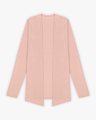 Cardigan Básico Feminino em Ribana Canelada - Cereja Rosa - Nude