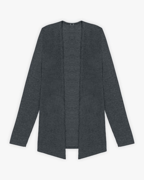 Cardigan Básico Feminino em Ribana Canelada - Dark Mescla