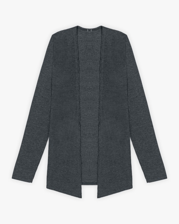 Cardigan Básico Feminino em Ribana Canelada - Dark Mescla