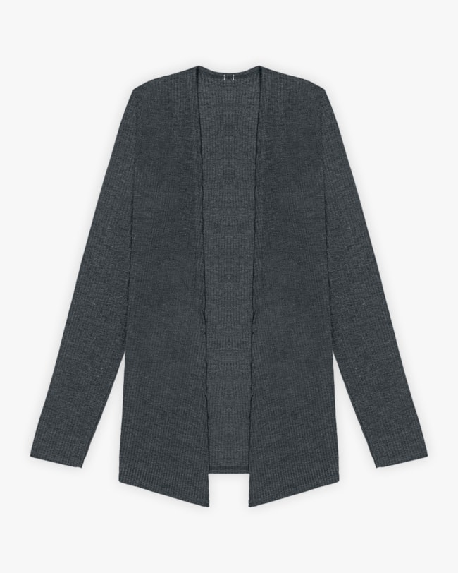 Cardigan Básico Feminino em Ribana Canelada - Dark Mescla-816a4c91-058b-4884-8892-ddd237f30184