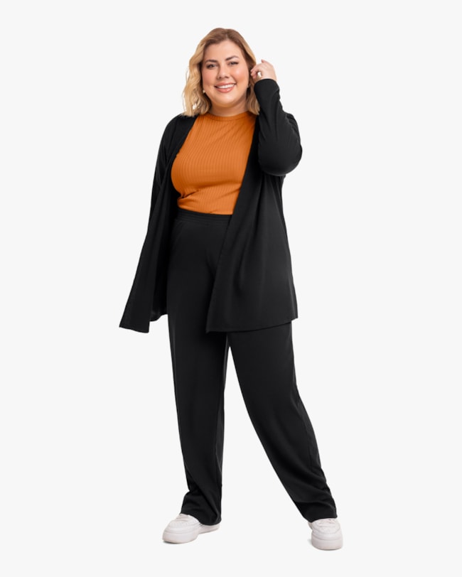 Cardigan Básico Plus Size em Canelado Cereja Rosa Preto-b7655c81-96fc-4e77-9fc4-03898983fc5c