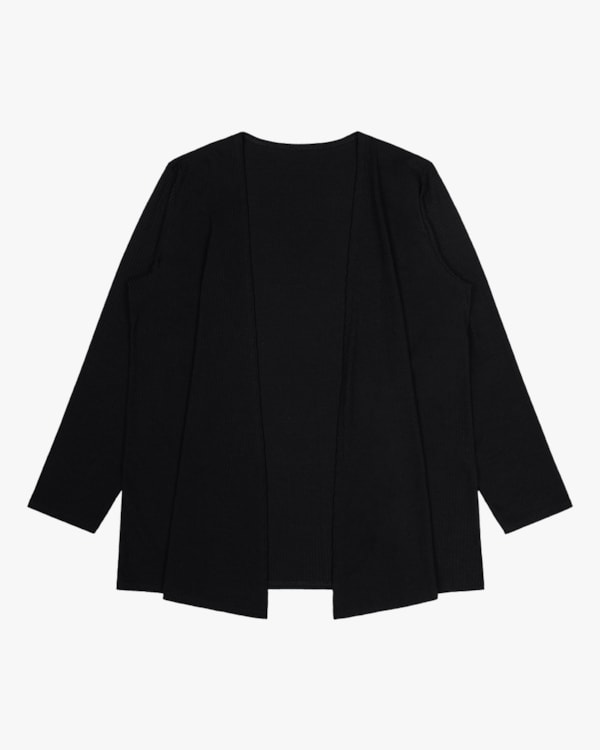 Cardigan Básico Plus Size em Canelado Cereja Rosa Preto