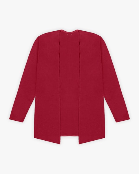 Cardigan Básico Plus Size em Ribana Canelada - Cereja Rosa - Cherry Red