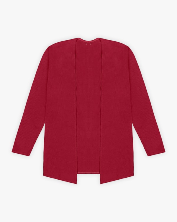 Cardigan Básico Plus Size em Ribana Canelada - Cereja Rosa - Cherry Red