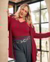 Cardigan Básico Plus Size em Ribana Canelada - Cereja Rosa - Cherry Red-8ecac8d7-525f-4cbb-a621-11549ab6366c