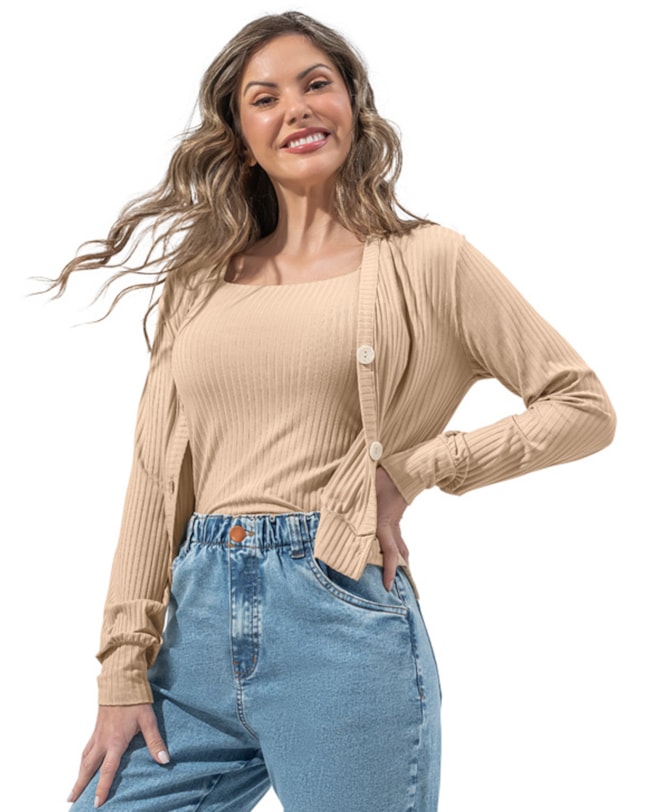 Cardigan Canelado Feminino Cereja Rosa com Botões-85e19eb4-7940-44a8-8f58-37f45d7457ad