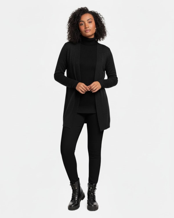 Cardigan em Tricô Cereja Rosa Preto