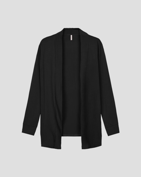 Cardigan Feminino em Viscose Canelada - Cereja Rosa - Preto