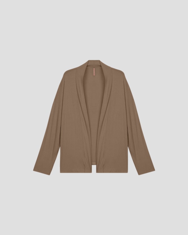 Cardigan Feminino Plus Size em Viscose Canelada - Cereja Rosa - Marrom